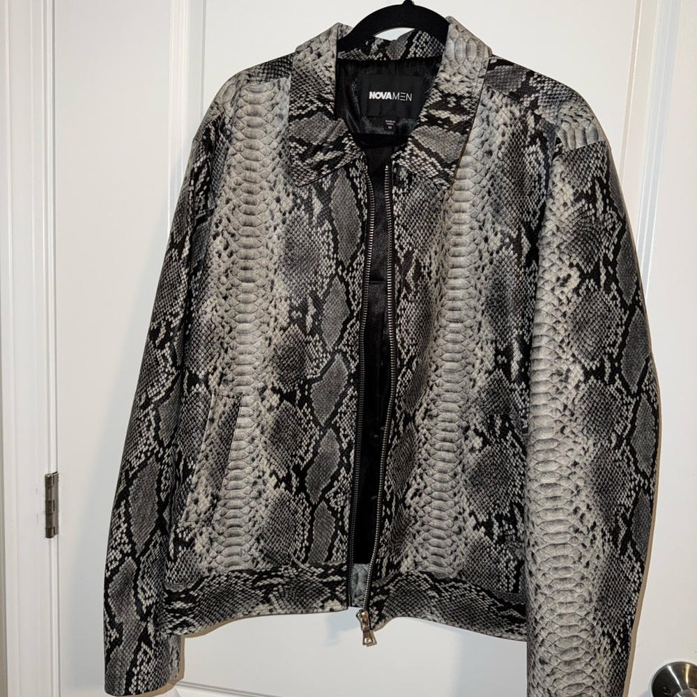 Men Snake Print Jacket - Black and Gray